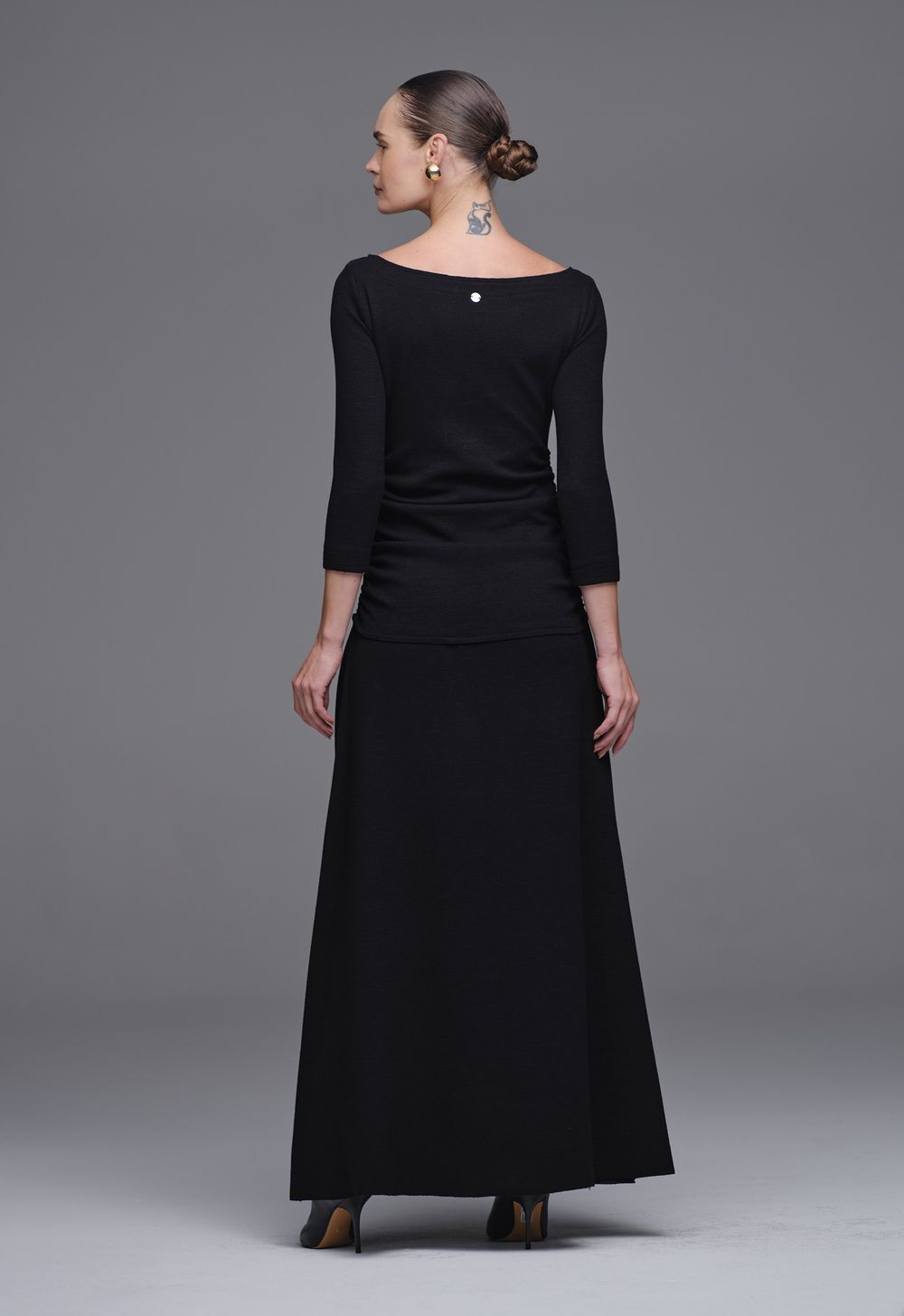 Vestido Drapeado Malha Boucle Preto Paula 