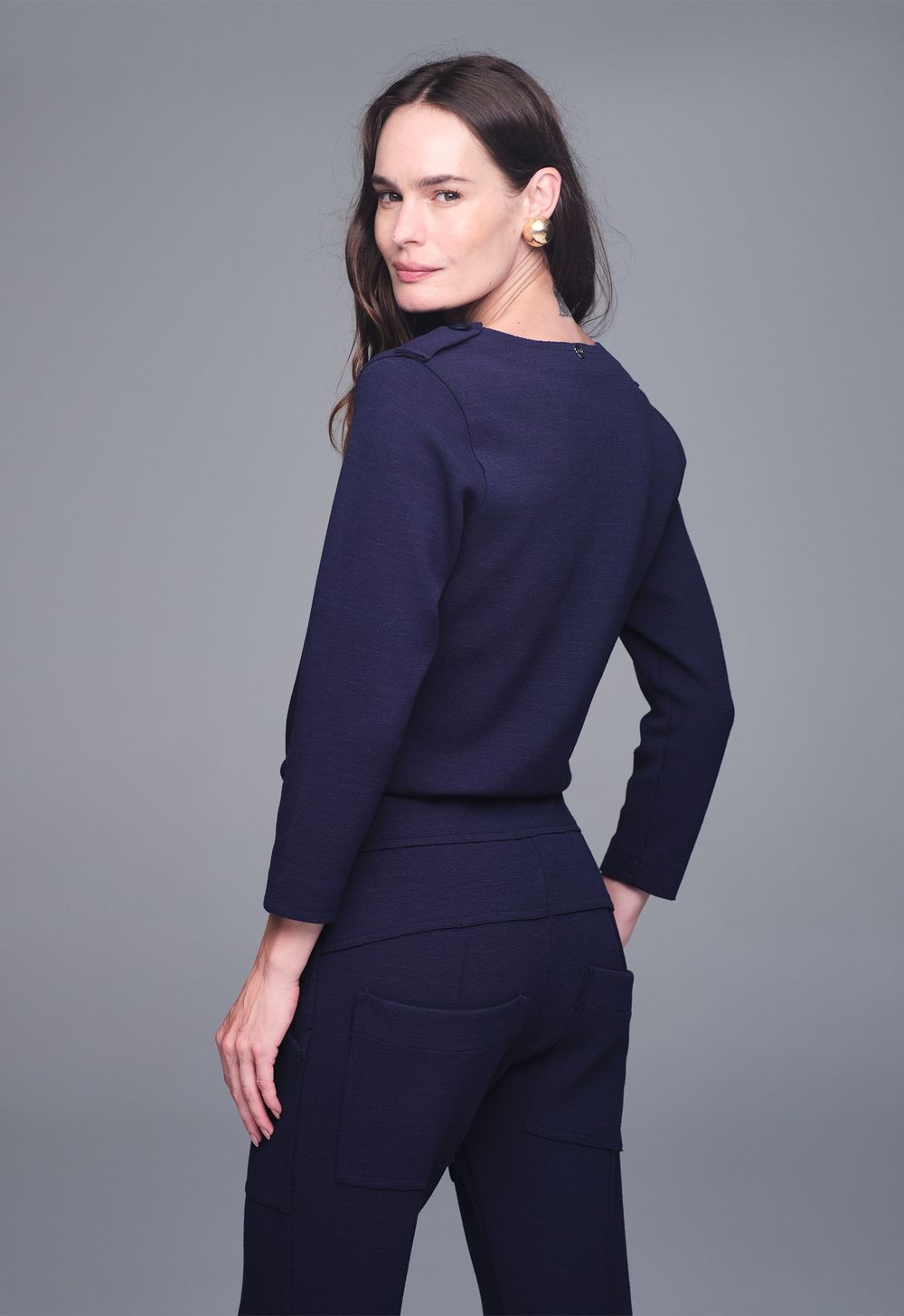 Blusa  Boucle Decote V Marinho Lilly