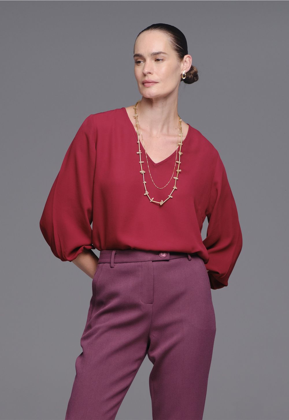 Blusa Crepe Cereja Manuela