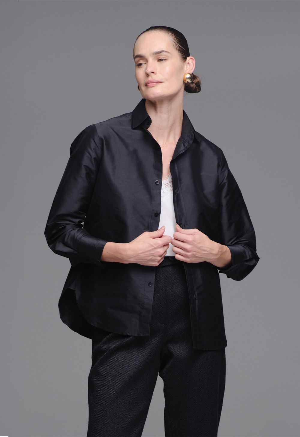 Camisa Tafetá Preta Helena
