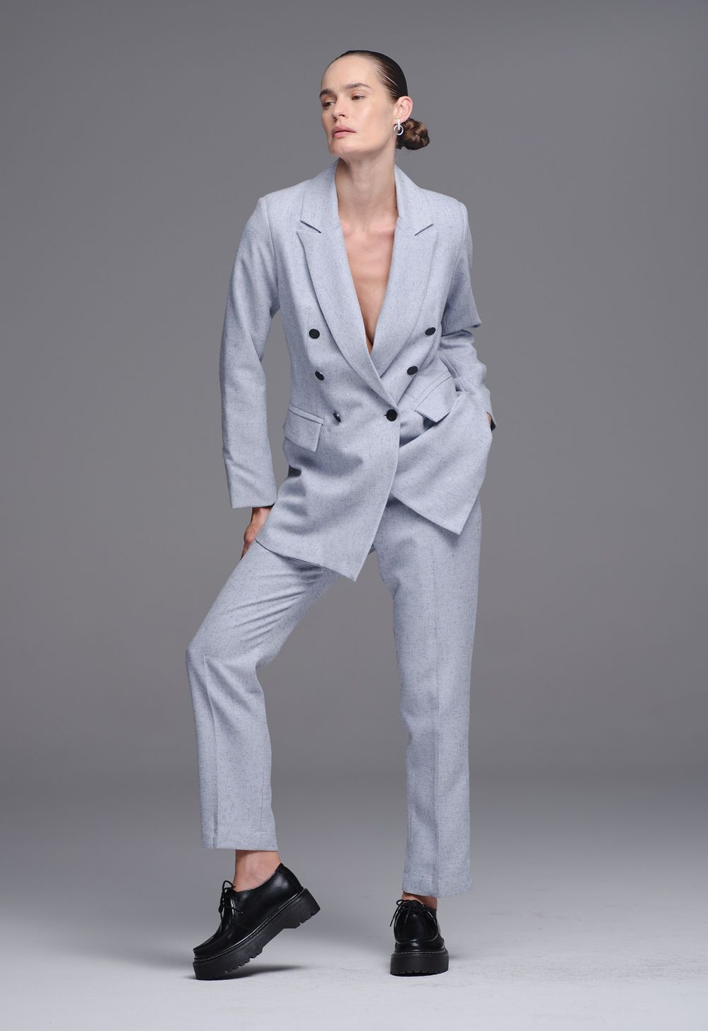 Blazer Alfaiataria com Linho Azul Mescla Penelope
