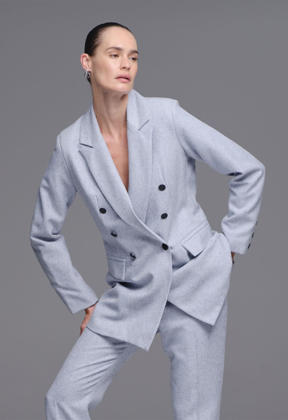 Blazer Alfaiataria com Linho Azul Mescla Penelope