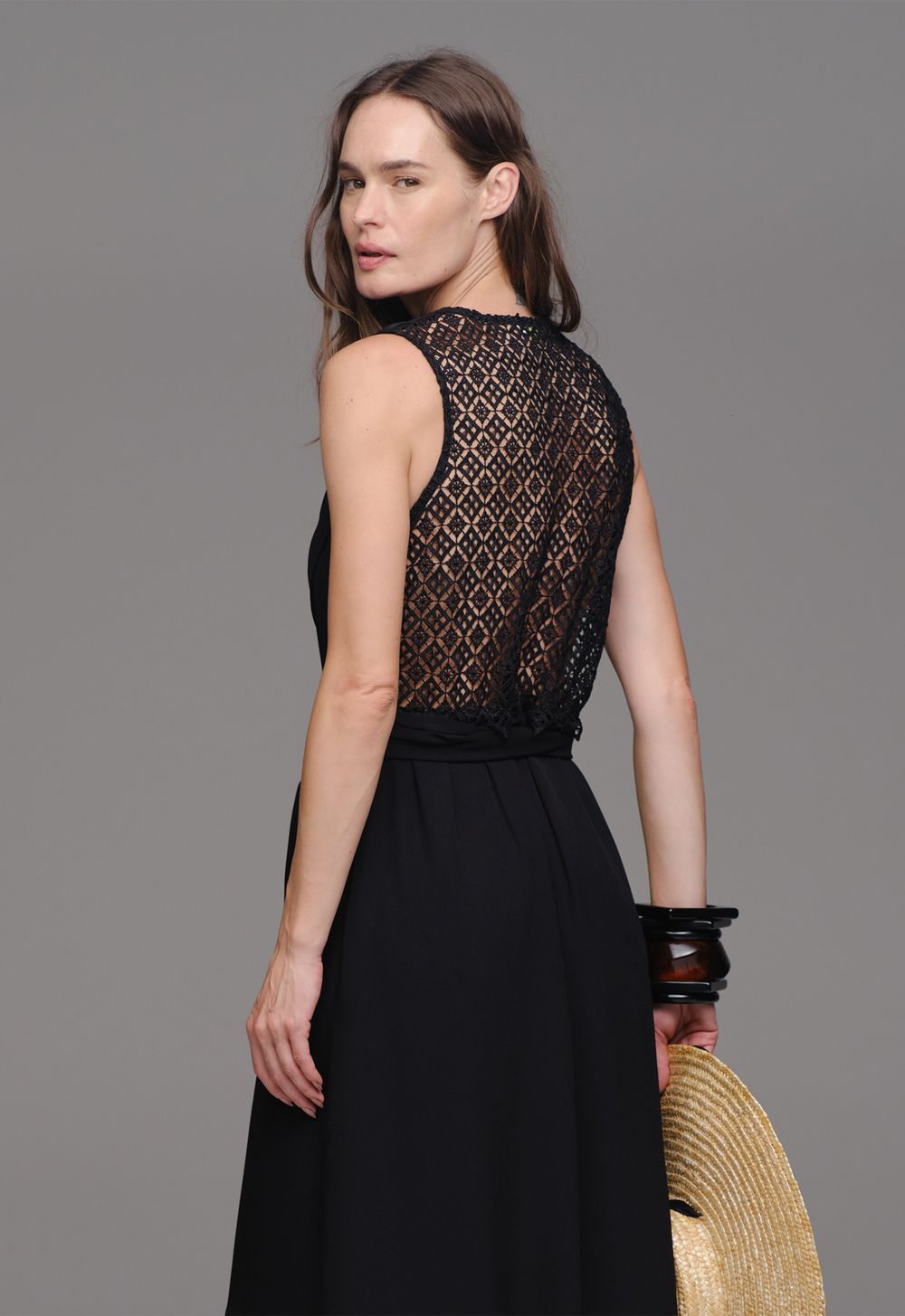 Vestido Viscose Com Renda Preto Mônica