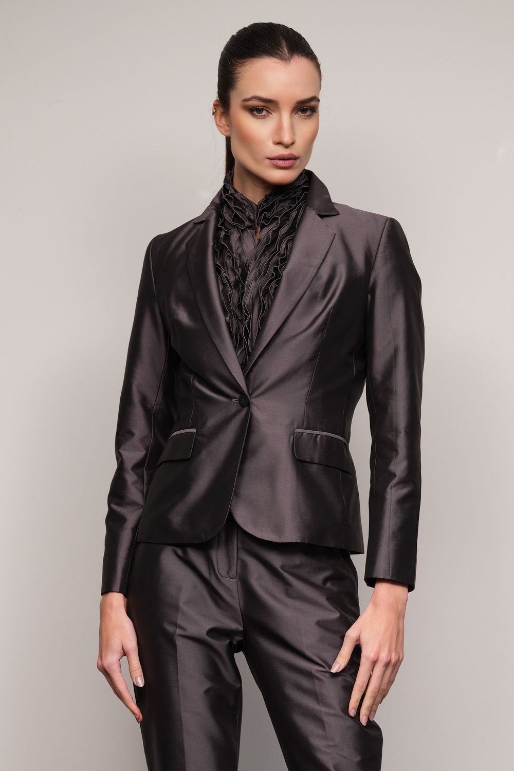 Blazer Tafetá Chumbo Dominique CB