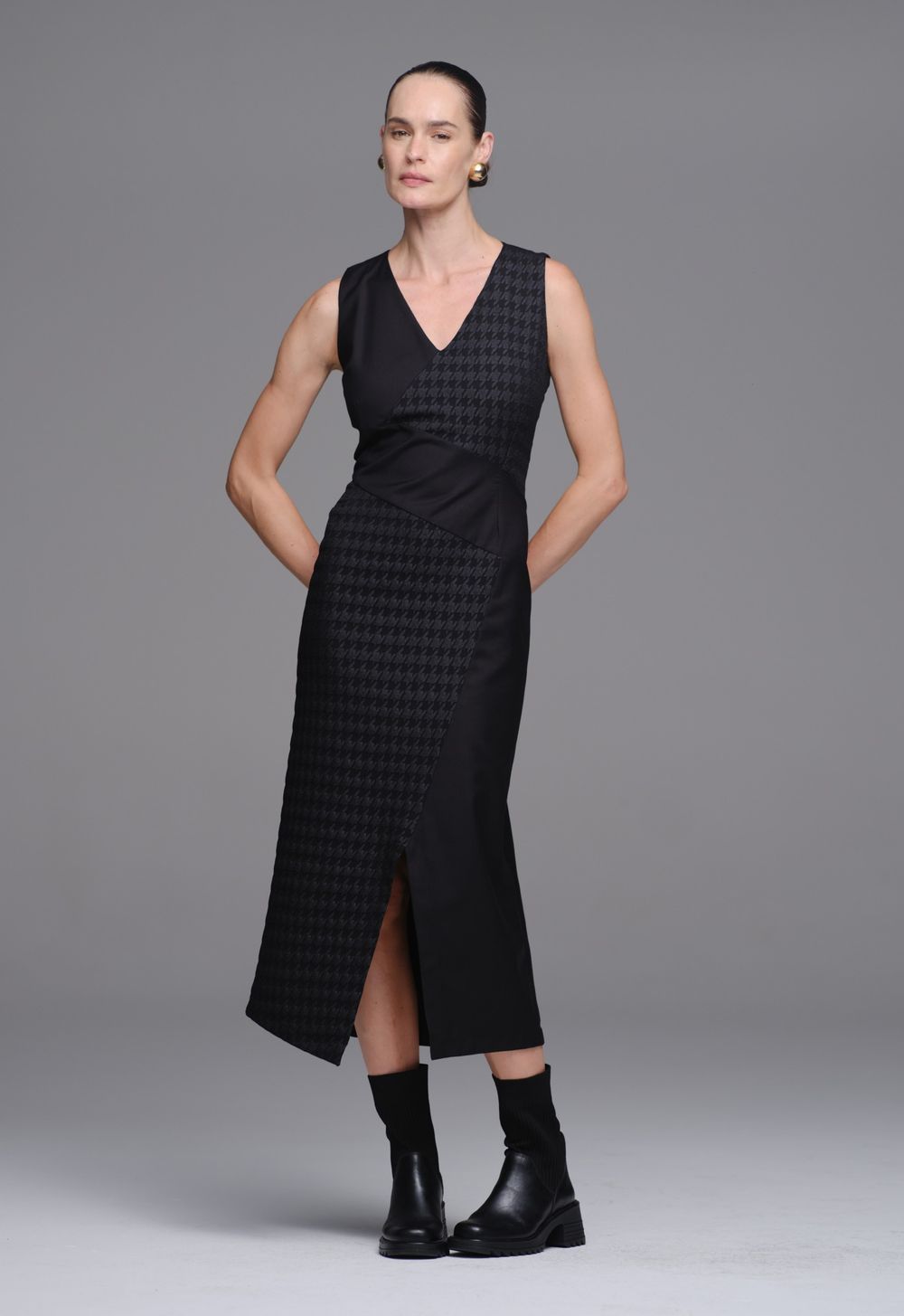 Vestido Jacquard  Pied Coq Preto Flávia