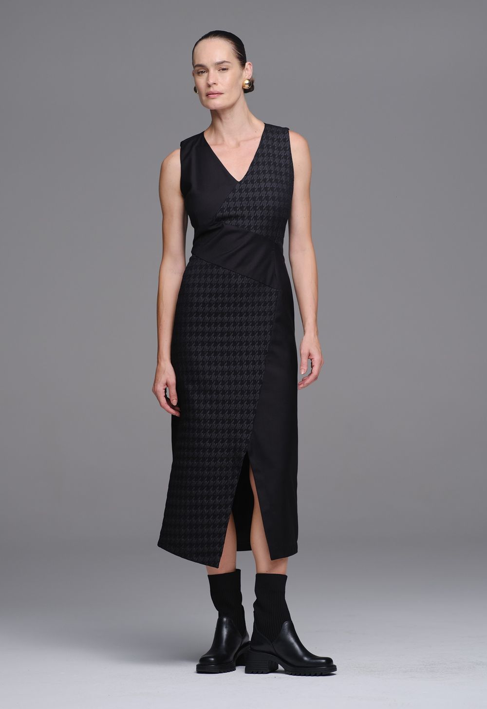 Vestido Jacquard  Pied Coq Preto Flávia