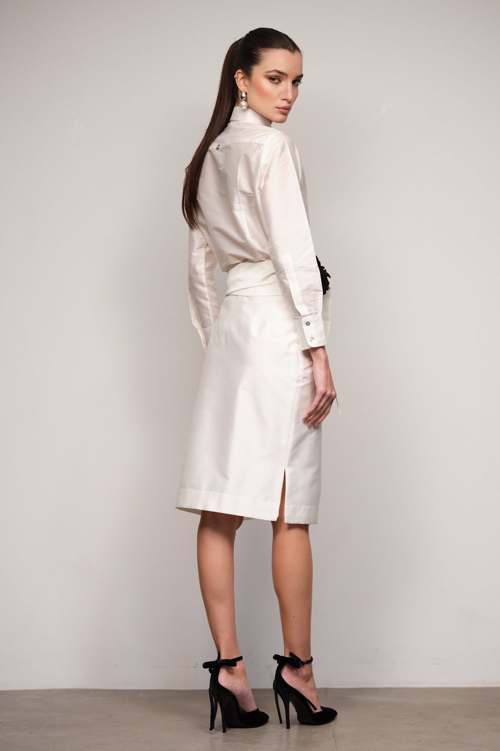 Saia Midi Reta Tafetá Off White Vivi