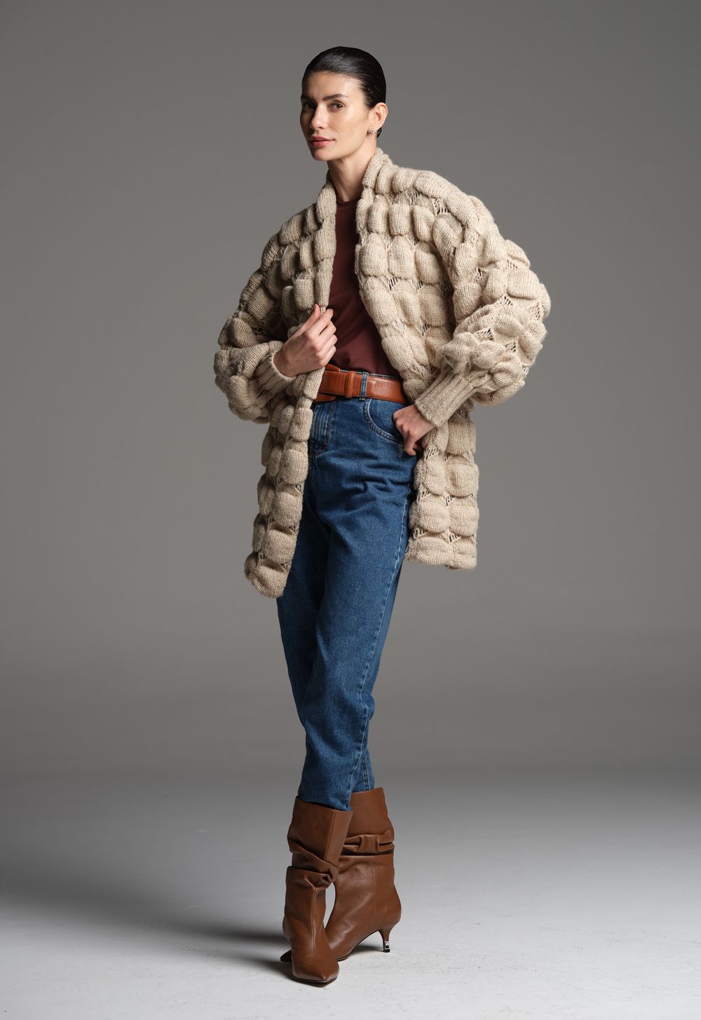 Casaco de Tricot Oversized Areia Lilian
