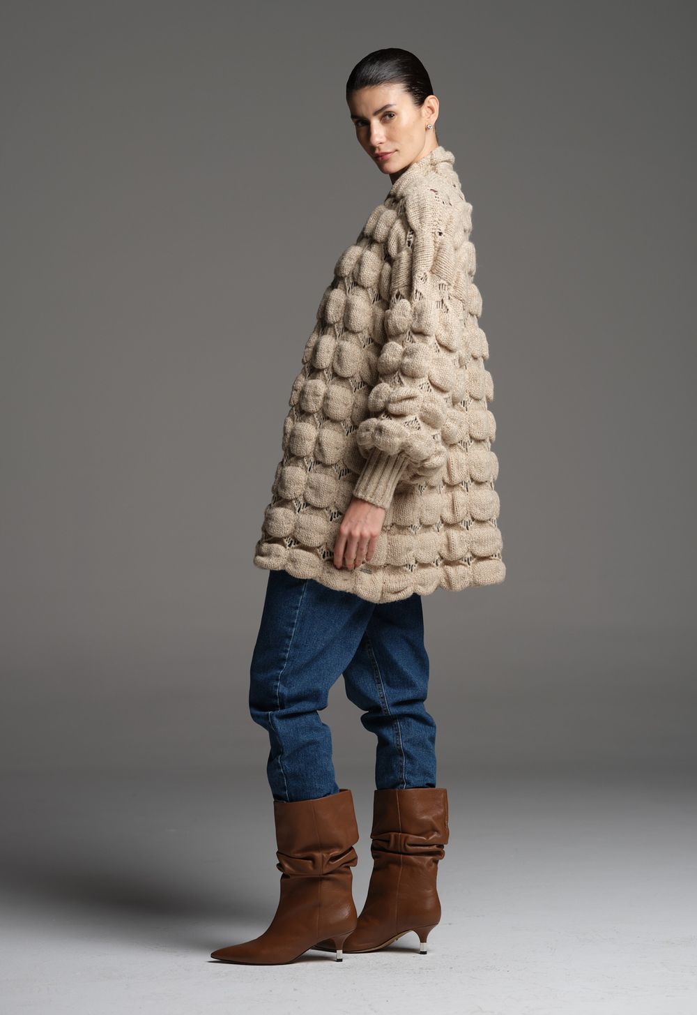 Casaco de Tricot Oversized Areia Lilian