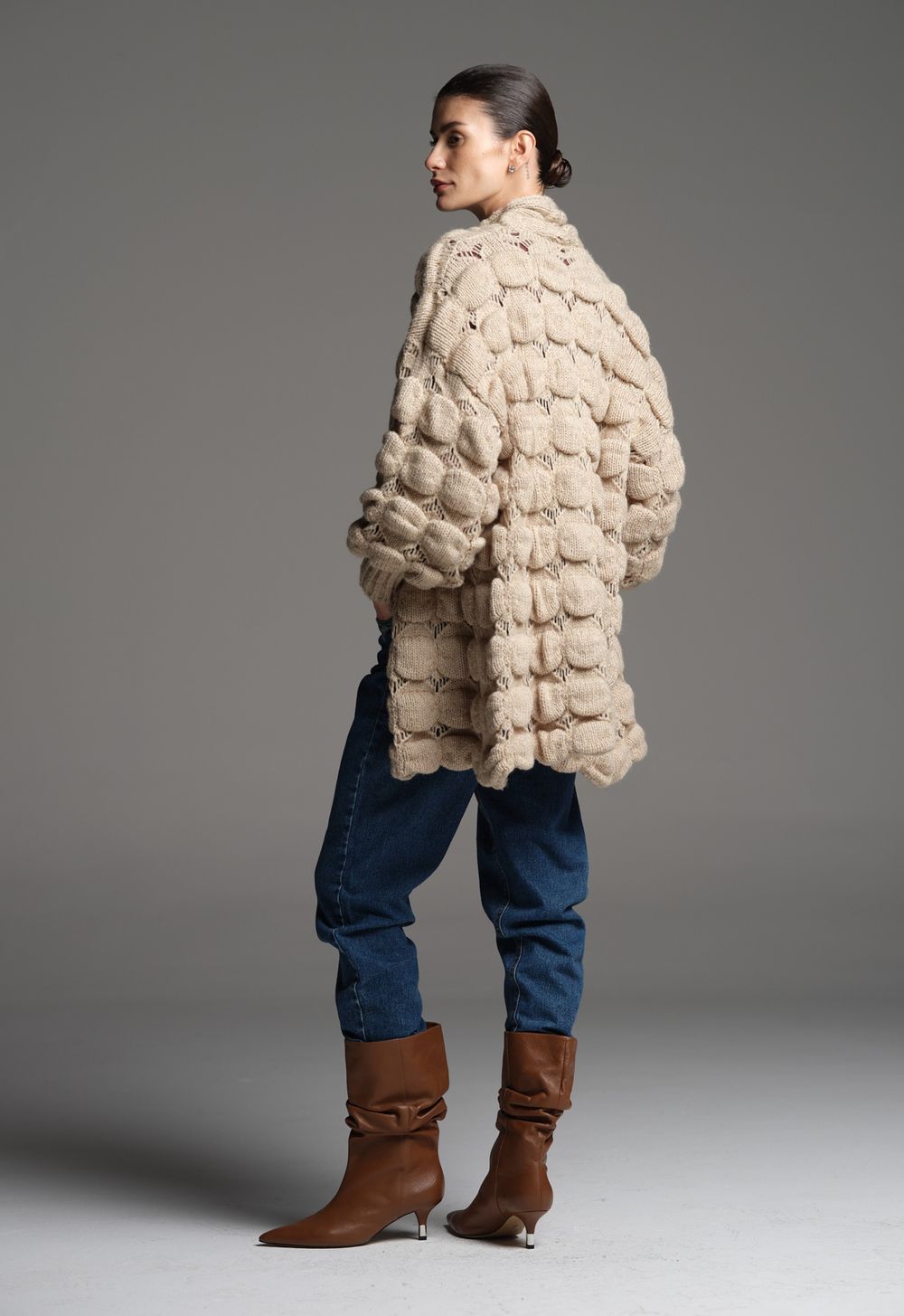 Casaco de Tricot Oversized Areia Lilian