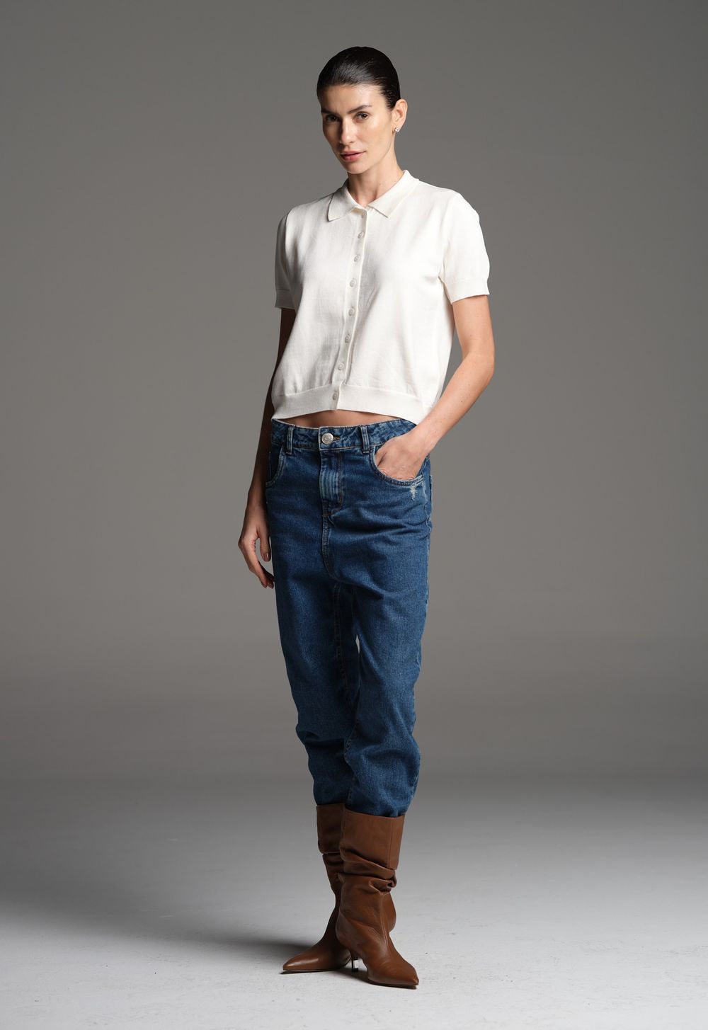 Polo Manga Curta Off White Raquel