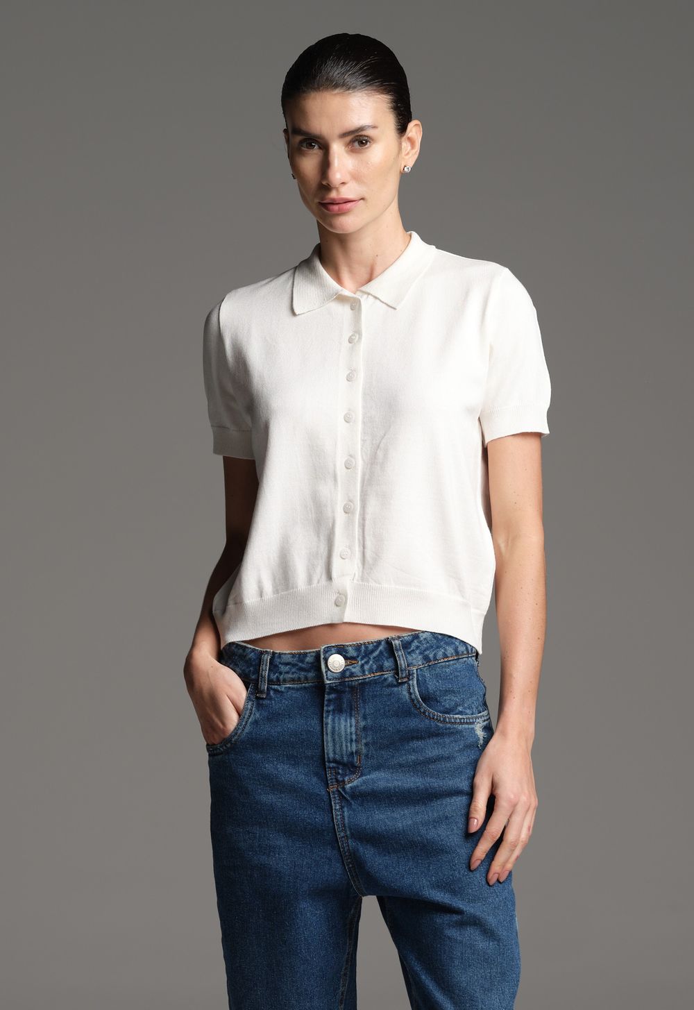 Polo Manga Curta Off White Raquel