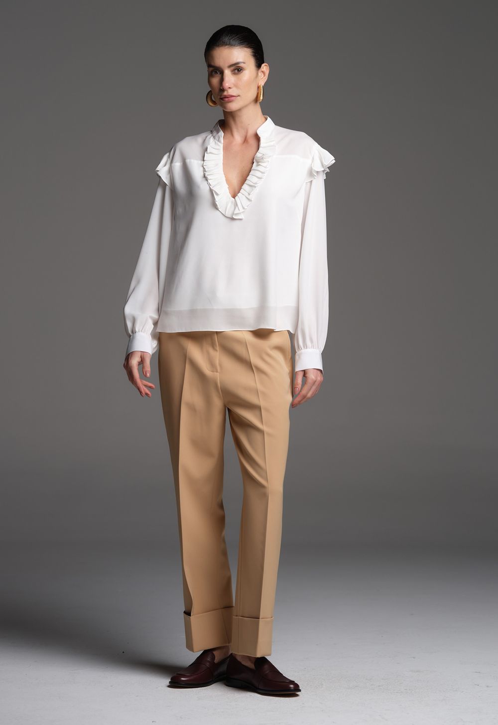 Calça Barra Italiana Camel Roberta