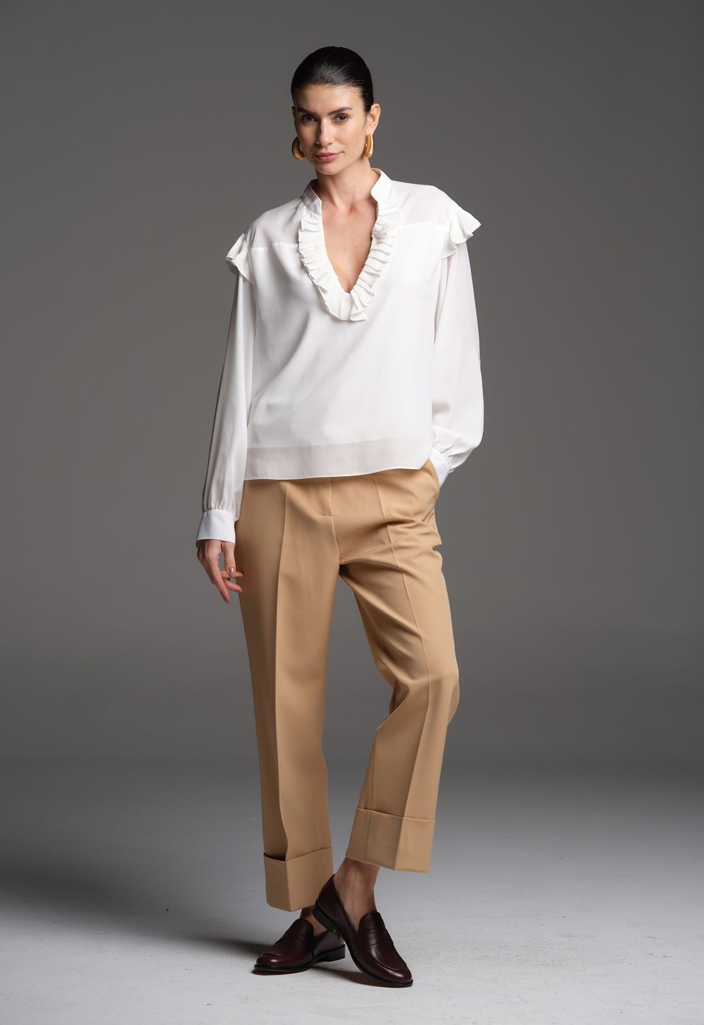 Calça Barra Italiana Camel Roberta