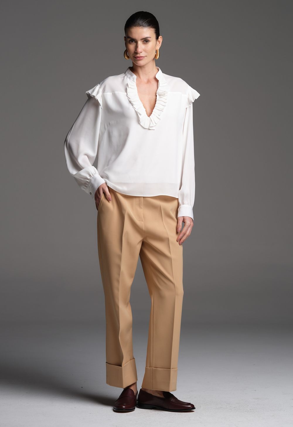 Calça Barra Italiana Camel Roberta