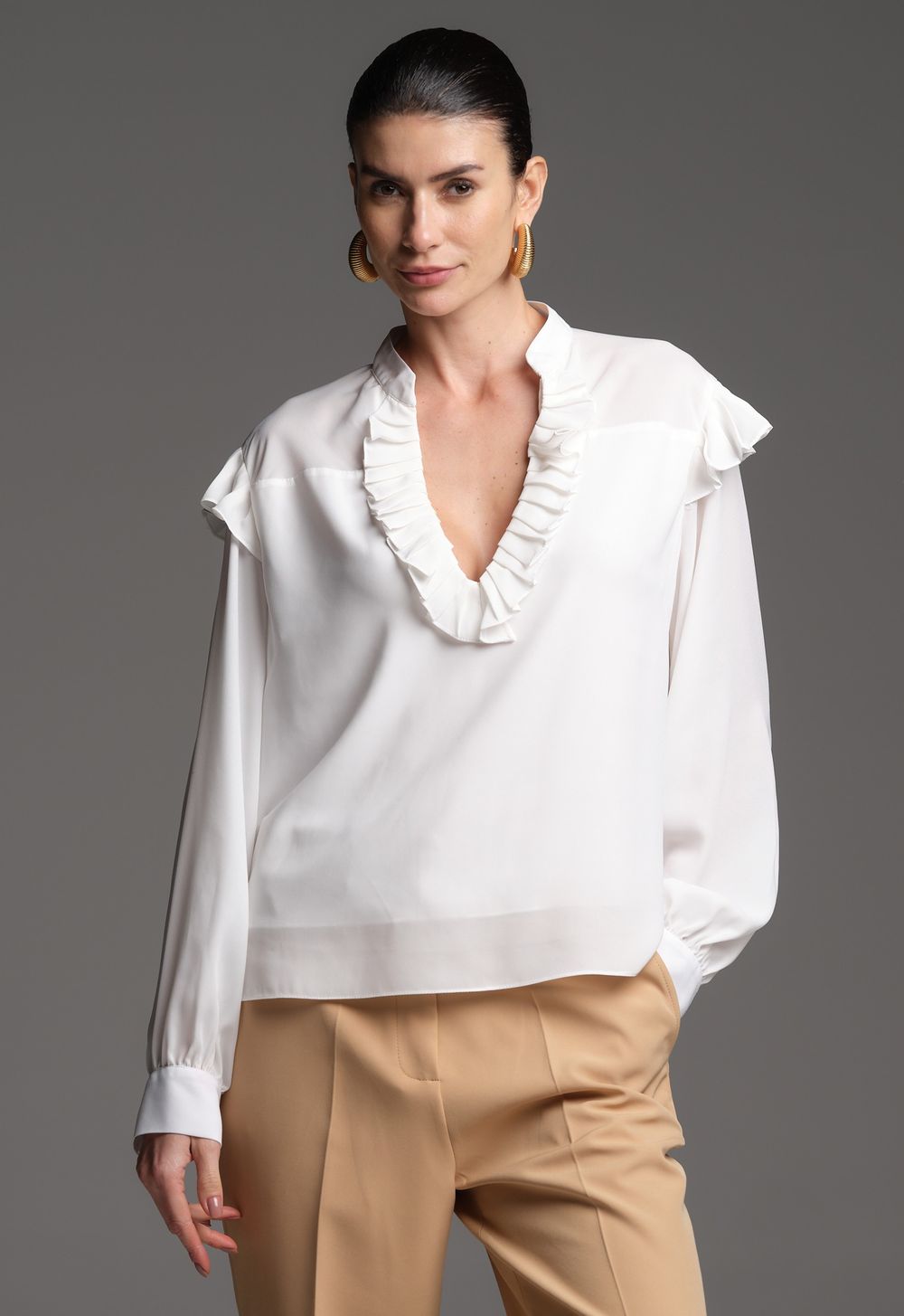 Blusa Crepe Off White Rebeca
