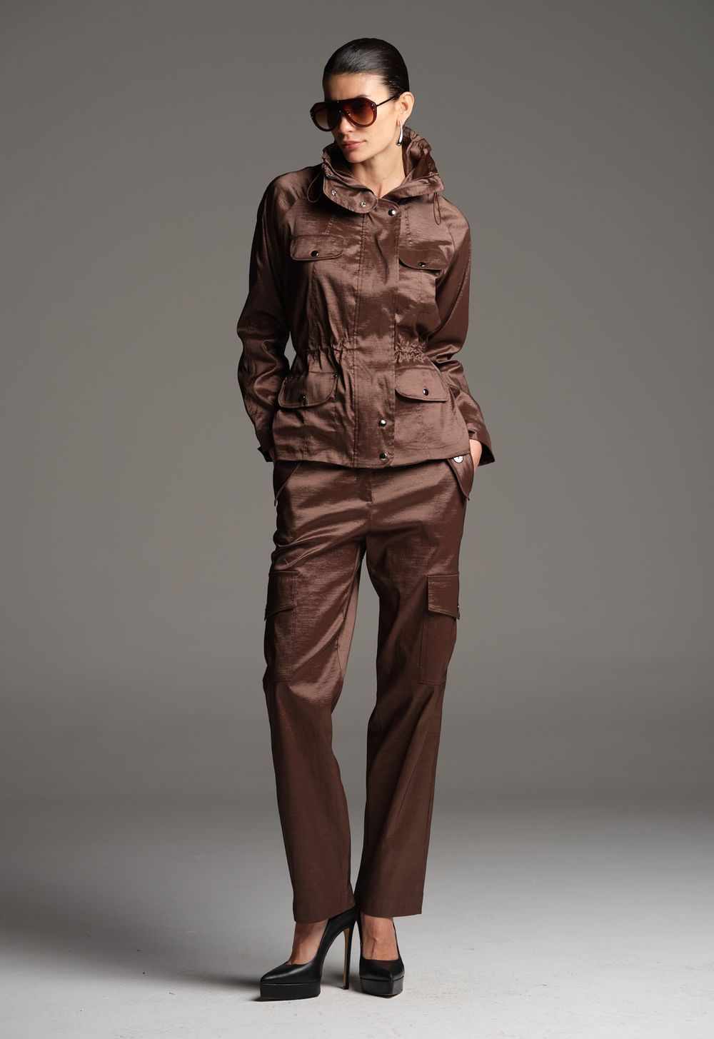 Calça Cargo Tafetá Chocolate Lorena