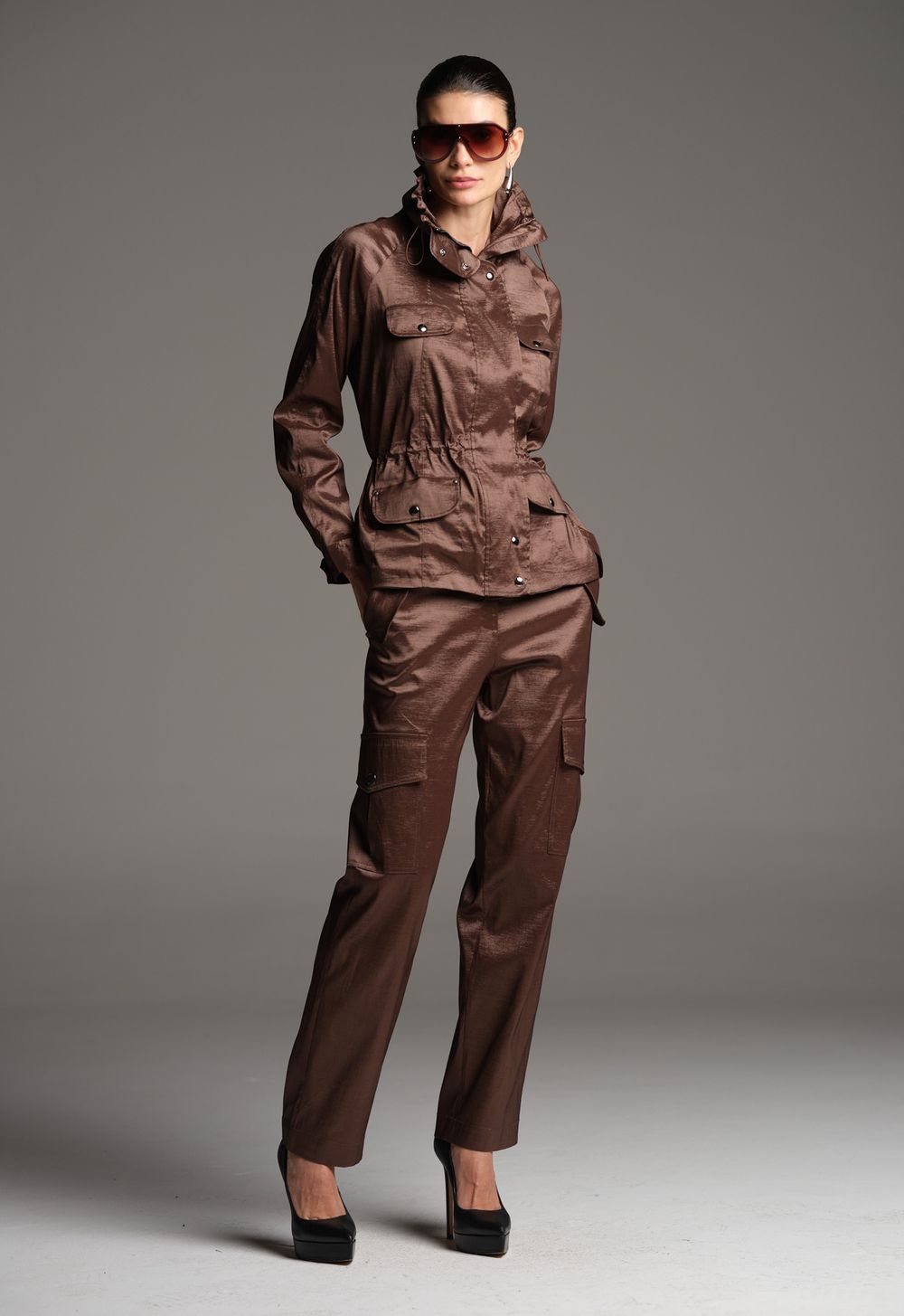 Calça Cargo Tafetá Chocolate Lorena