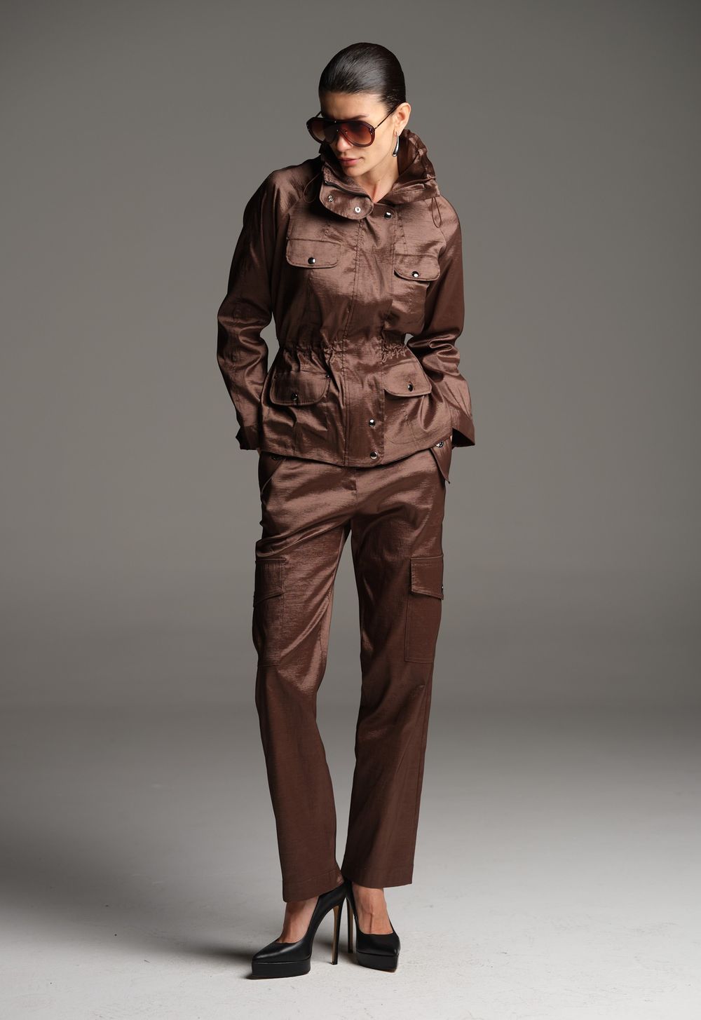 Calça Cargo Tafetá Chocolate Lorena