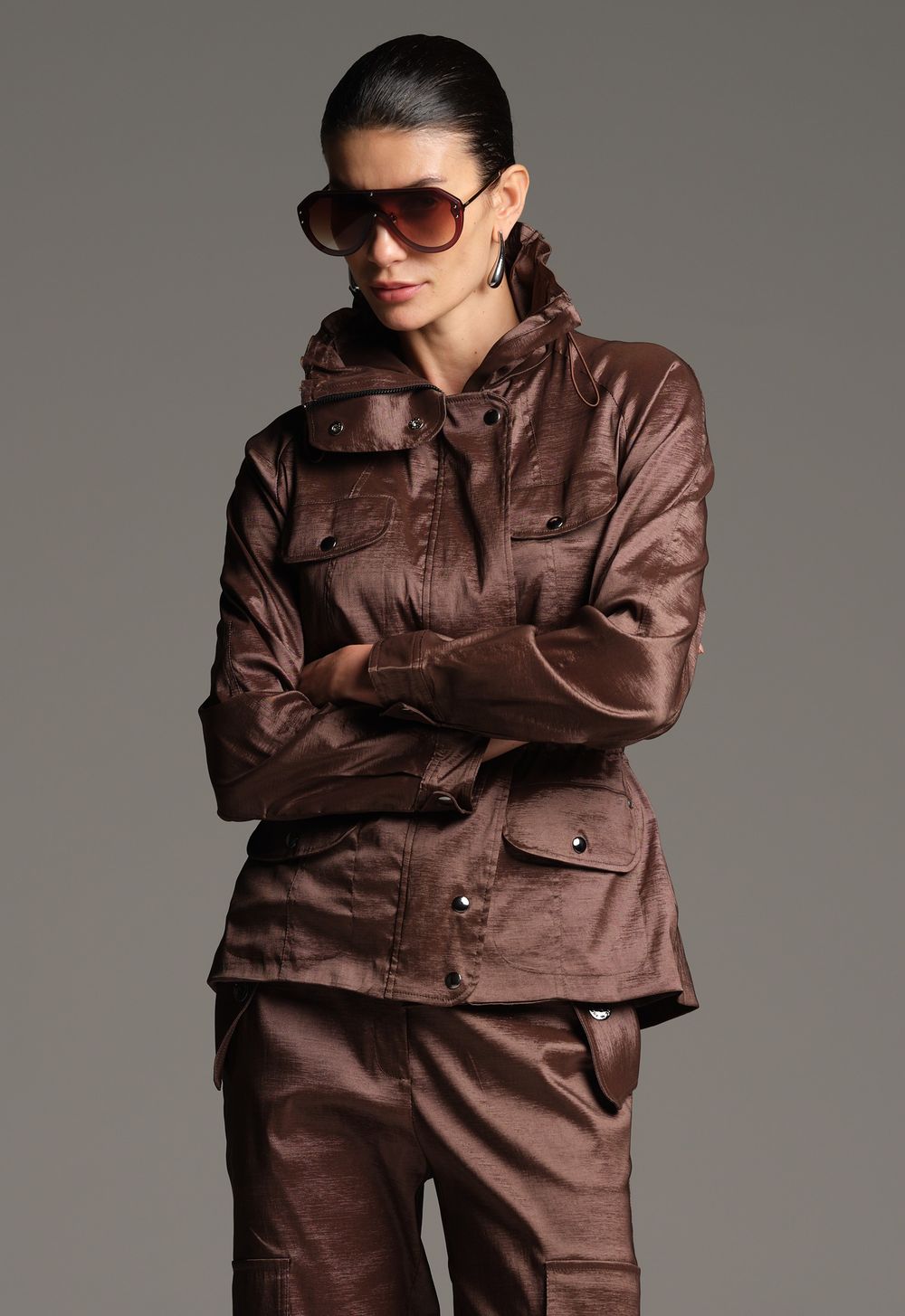 Parka Tafetá Chocolate Lorena