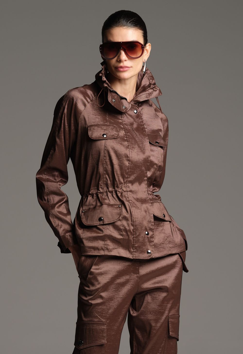 Parka Tafetá Chocolate Lorena