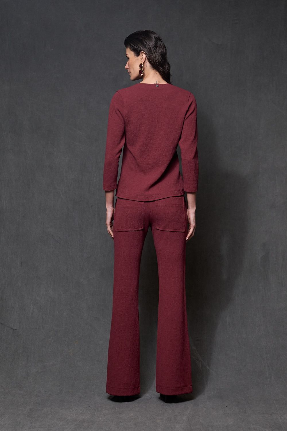 Calça Flare Malha Boucle Vinho Eloá