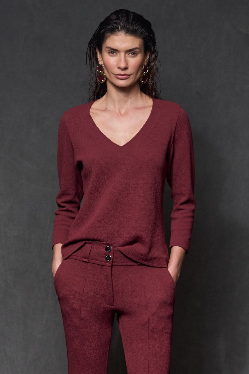 Blusa Malha Boucle Vinho Eloá