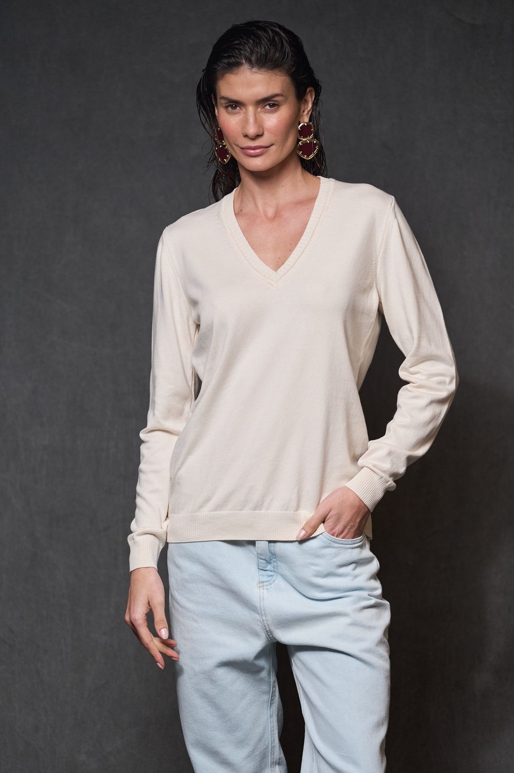 Blusa Manga Longa Trico Areia Mara