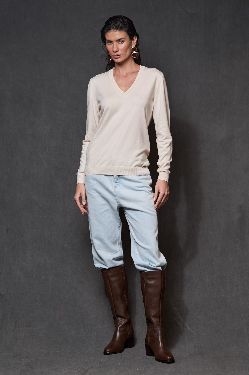 Blusa Manga Longa Trico Areia Mara