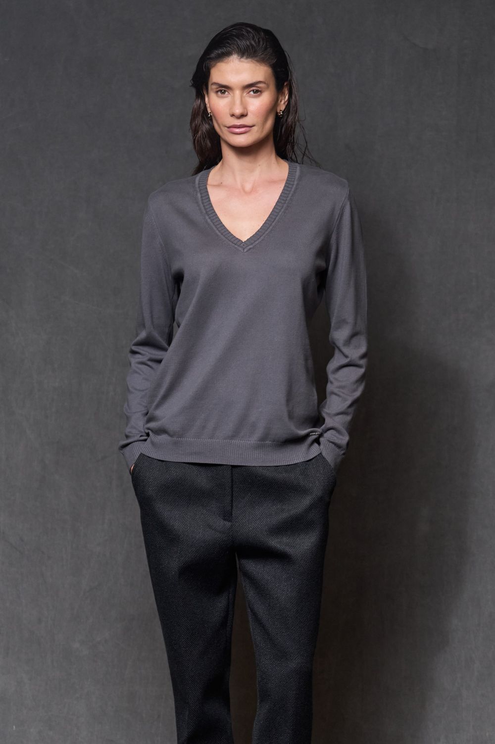 Blusa Manga Longa Trico Grafite Mara