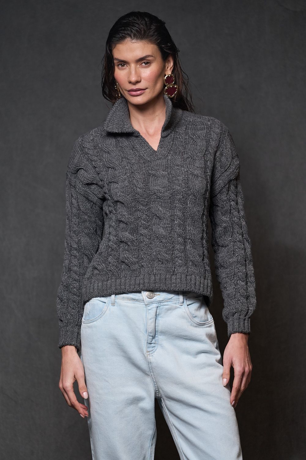 Blusa Trico Tranças Chumbo Marcia