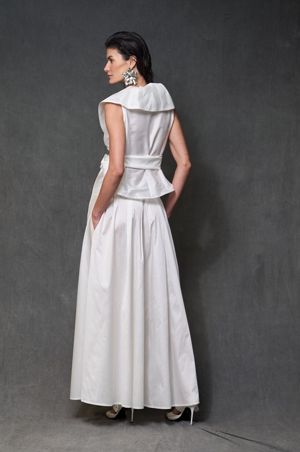 Saia Longa Evasê Tafetá Off White Carol