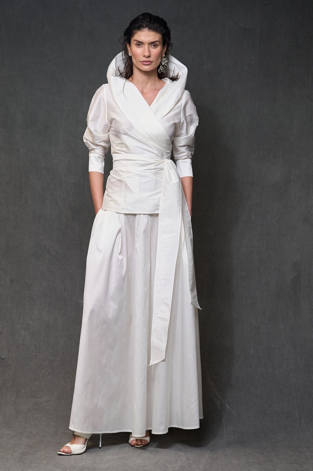 Saia Longa Evasê Tafetá Off White Carol