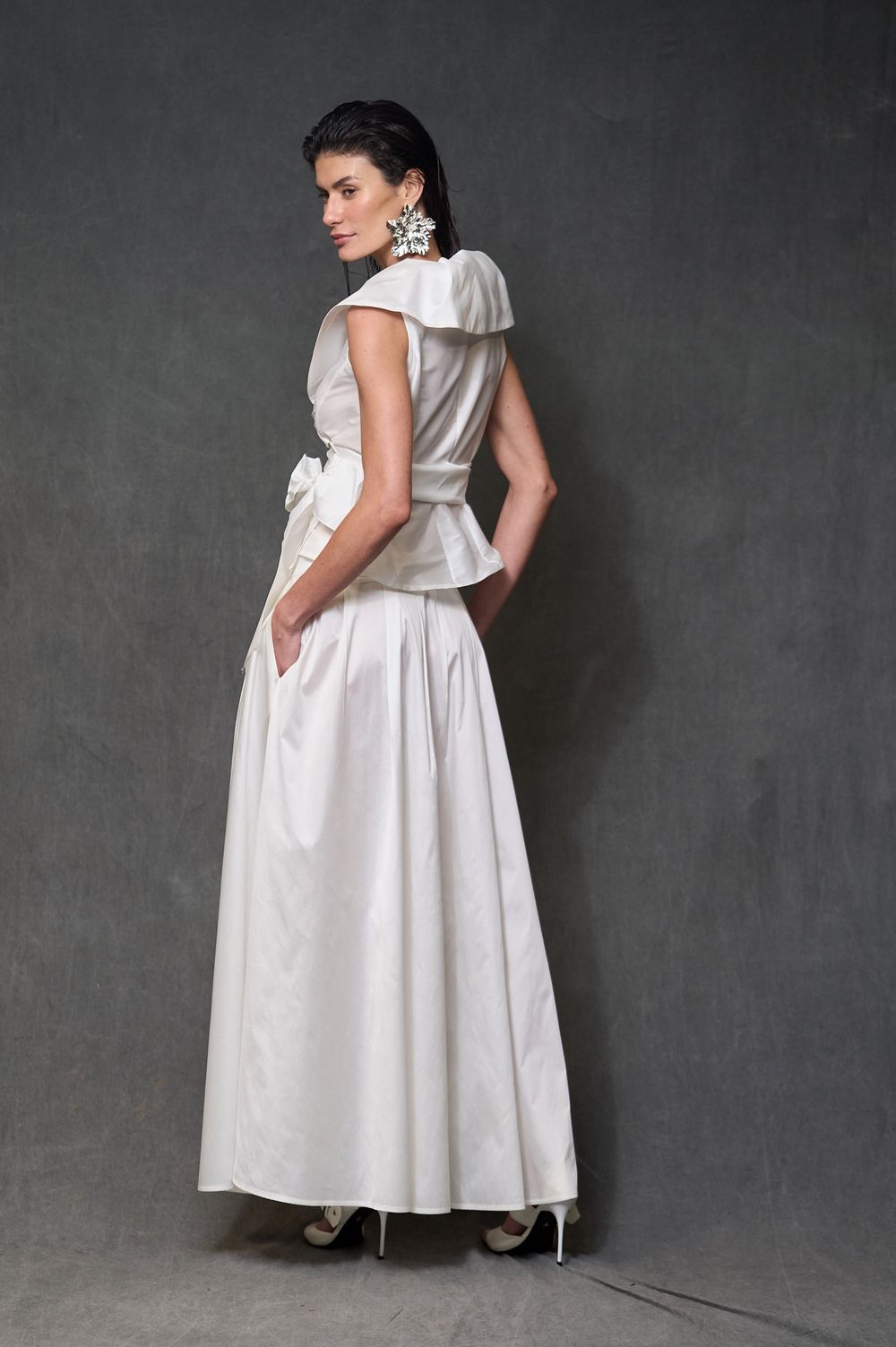 Saia Longa Evasê Tafetá Off White Carol