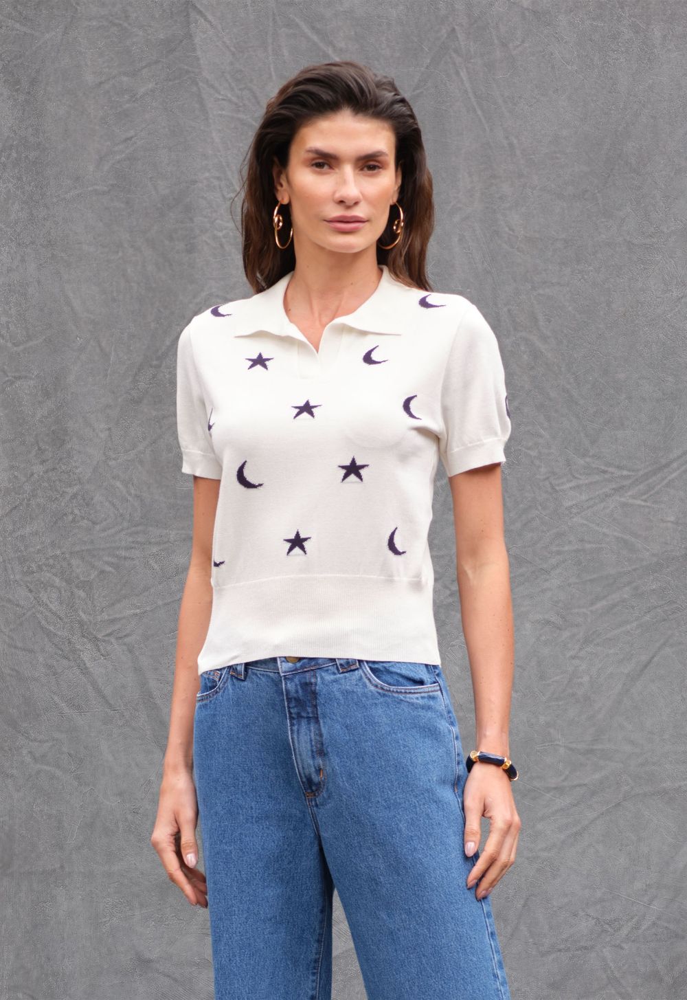 Blusa Trico Polo Off White Hortencia