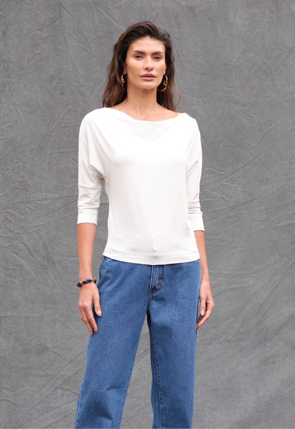 Blusa Decote Drapeado Off White Alicia