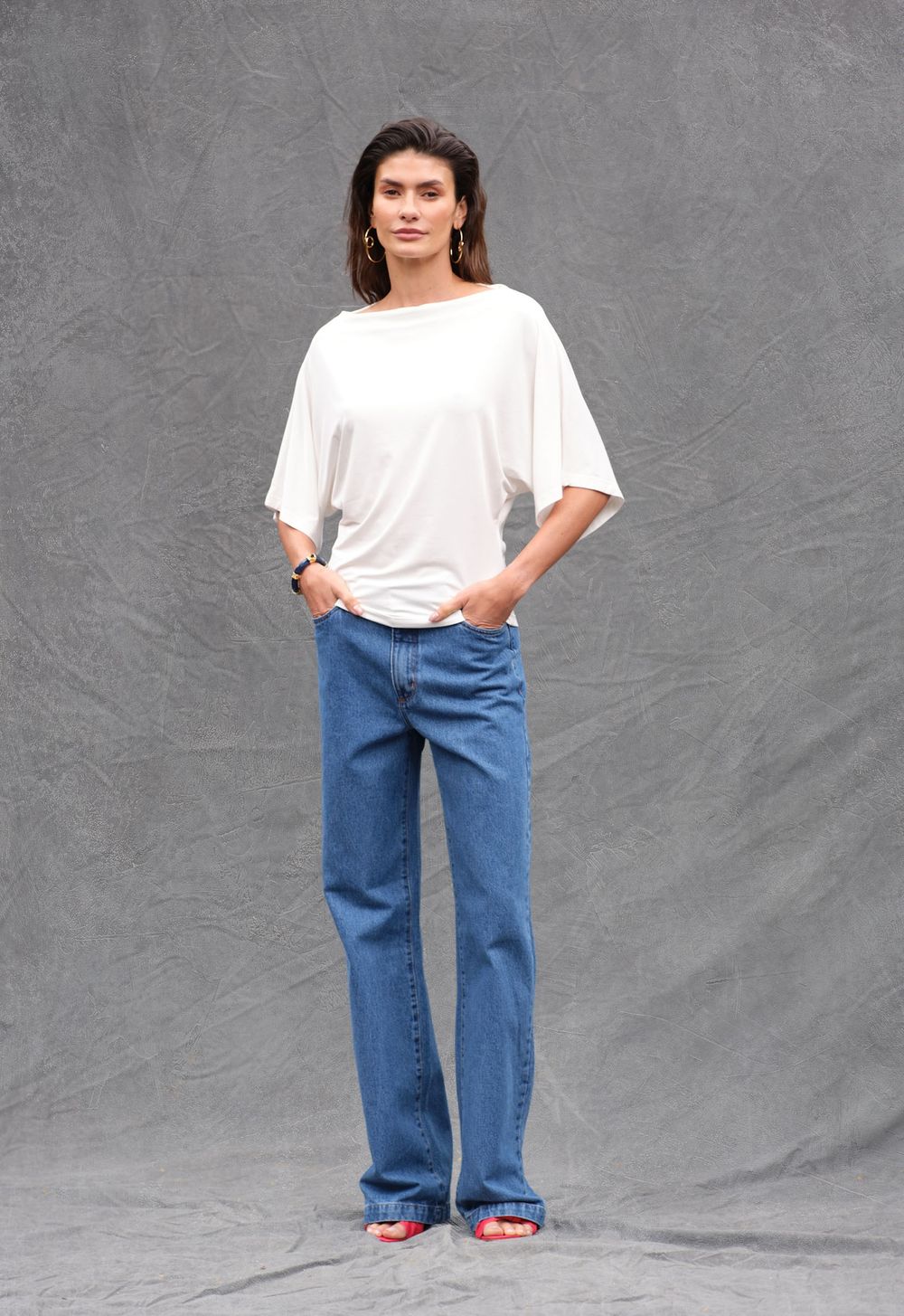 Calça Reta Jeans Escuro Celine
