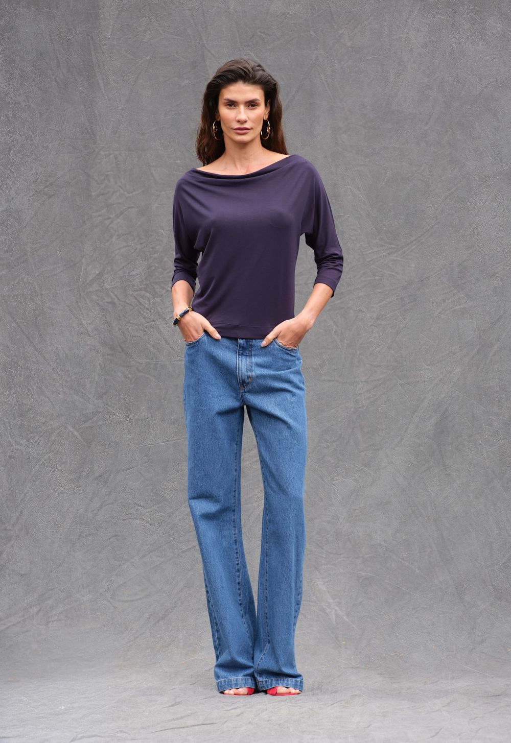 Calça Reta Jeans Escuro Celine