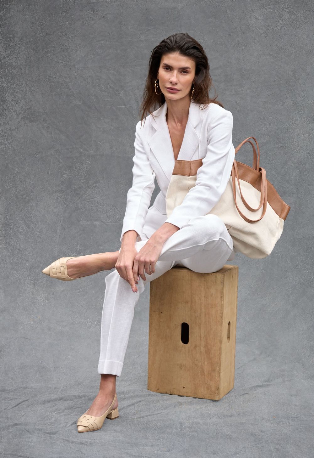 Bolsa Lona e Couro Camel Celia