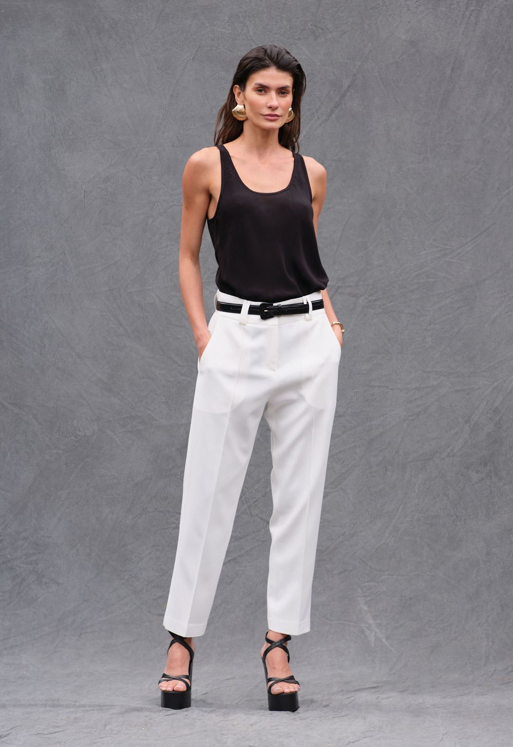 Cinto Fino Couro Croco Preto Katia