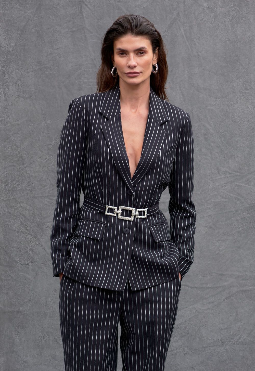 Blazer Risca de Giz Marinho Ayla