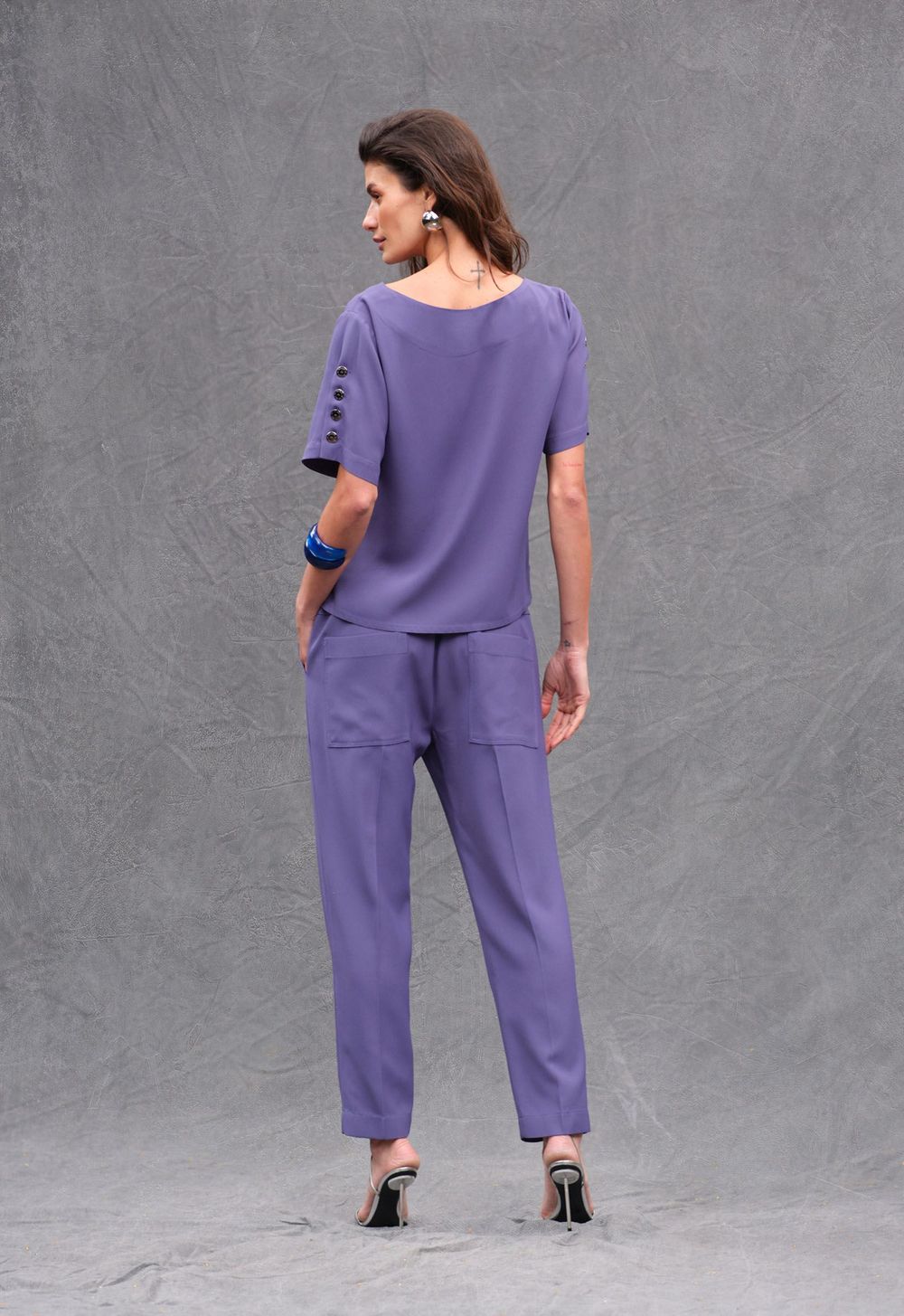 Blusa Crepe Patou Azul Justine