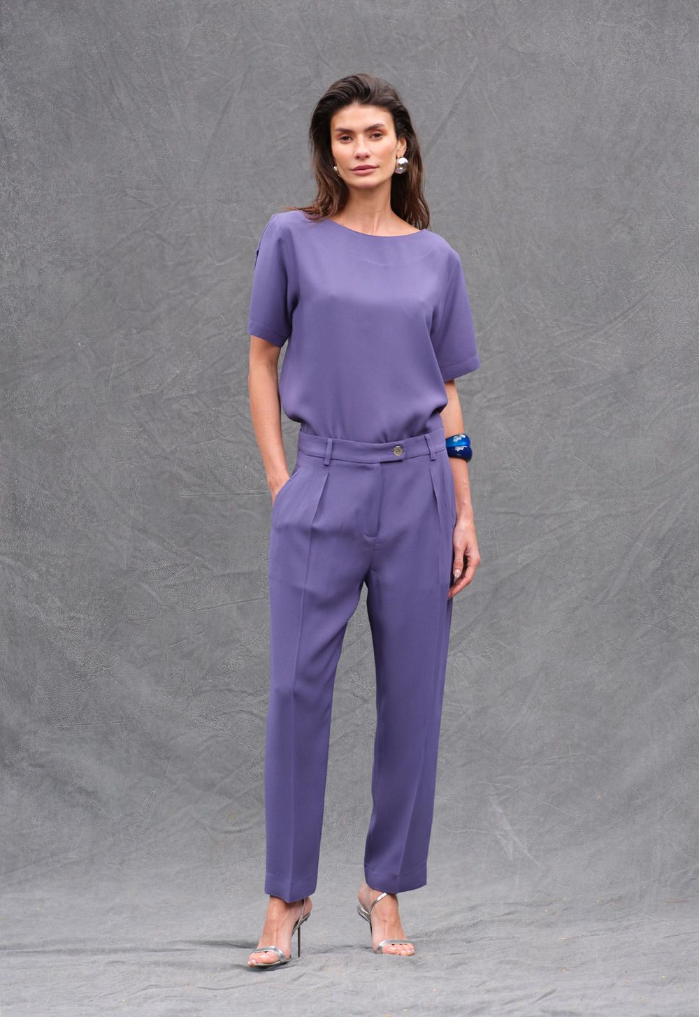 Blusa Crepe Patou Azul Justine