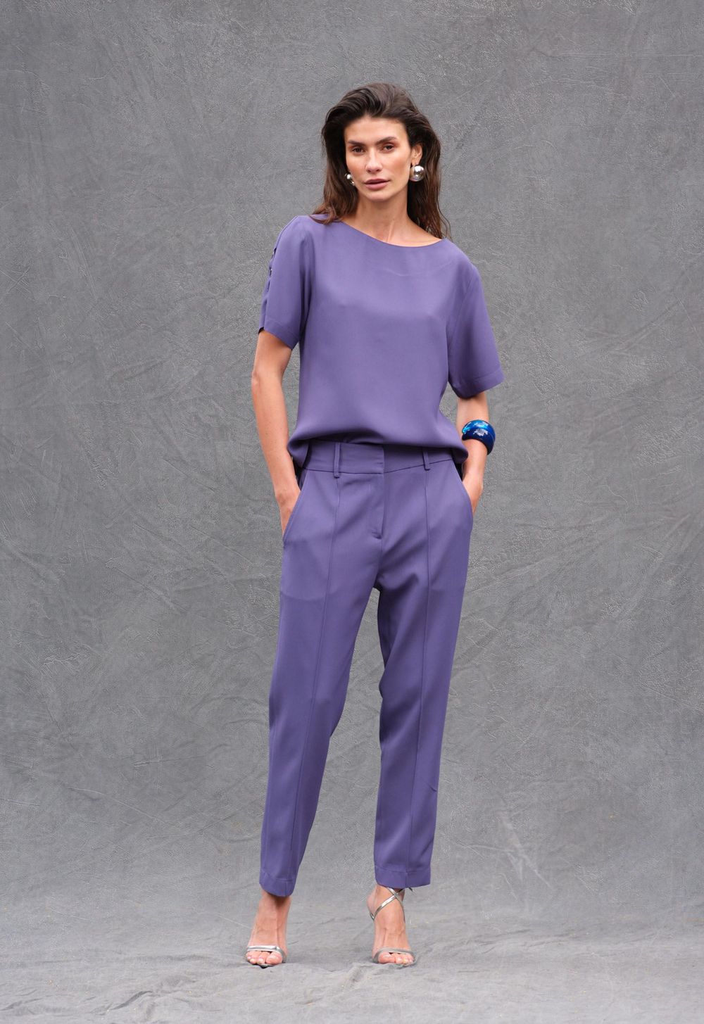 Blusa Crepe Patou Azul Justine