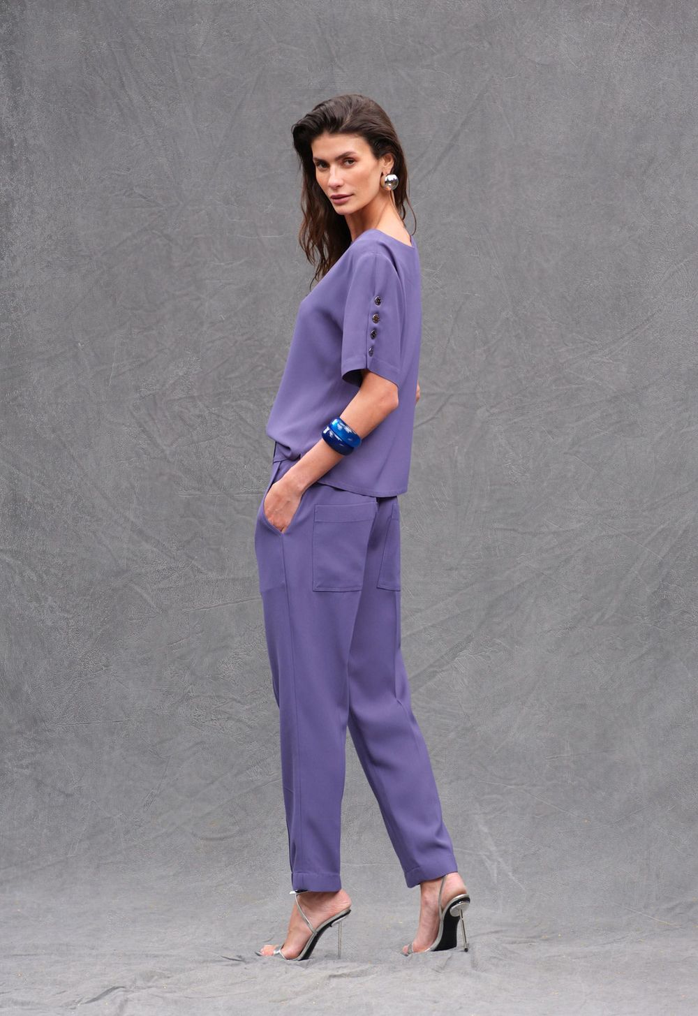Blusa Crepe Patou Azul Justine