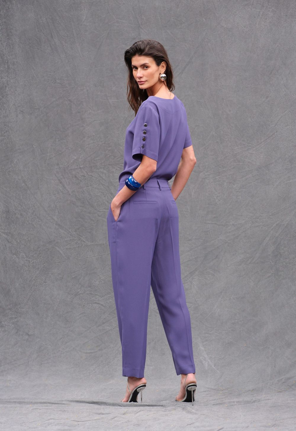 Calça Reta Crepe Azul Justine