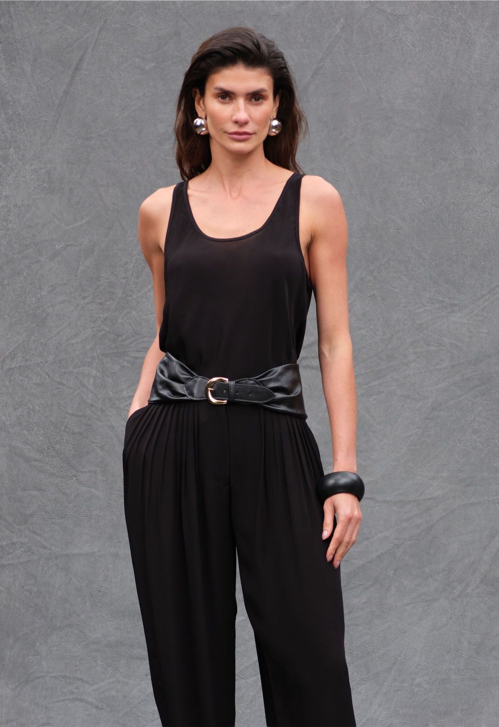 Cinto Faixa Couro com Fivela Preto Kelly