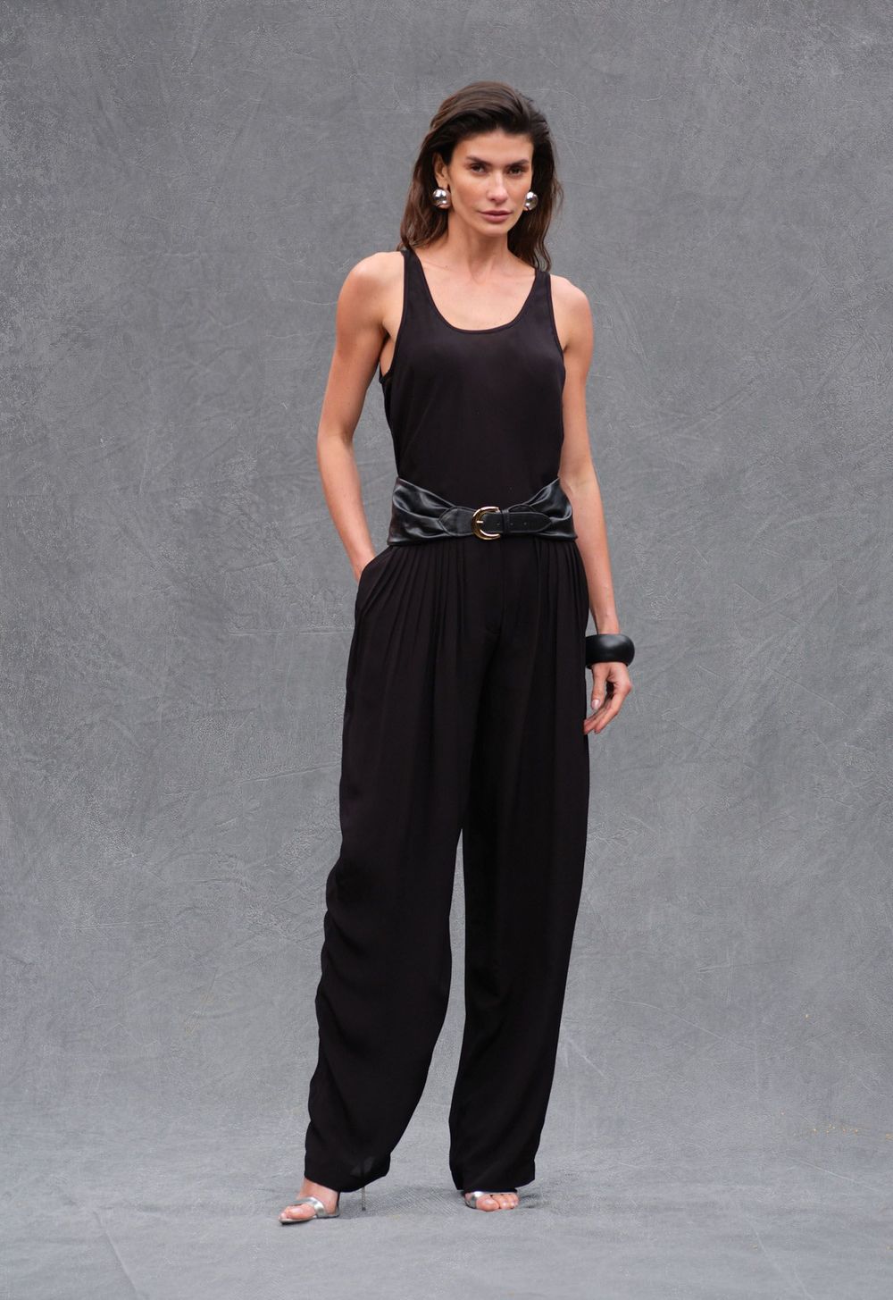 Cinto Faixa Couro com Fivela Preto Kelly