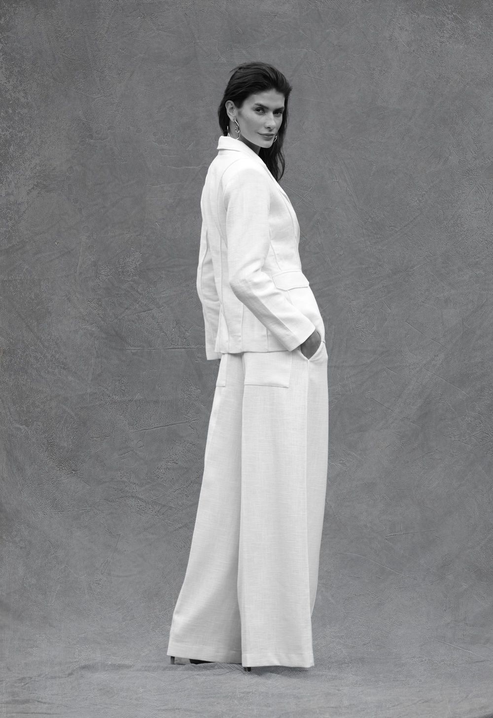 Calça Ampla Rami de Algodão Off White Vitória