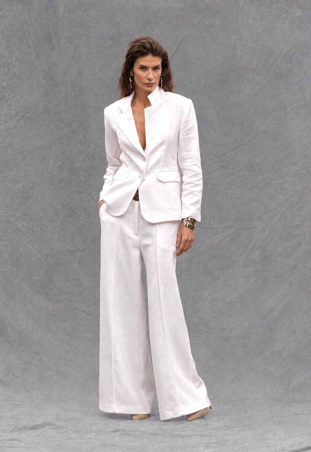 Calça Ampla Rami de Algodão Off White Vitória